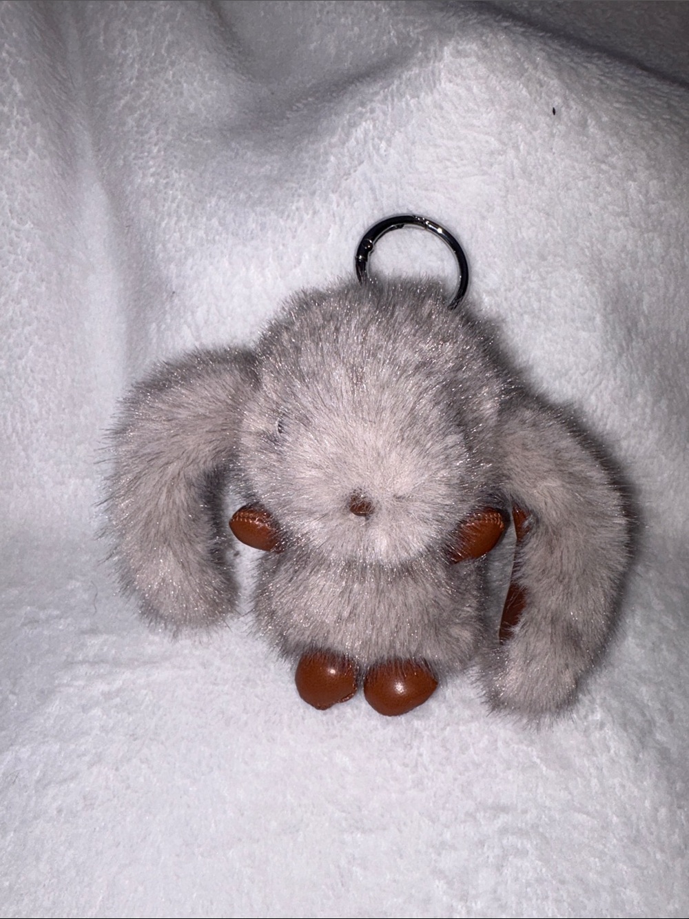 Plush Bunny Keychain - Gray with Brown Accents